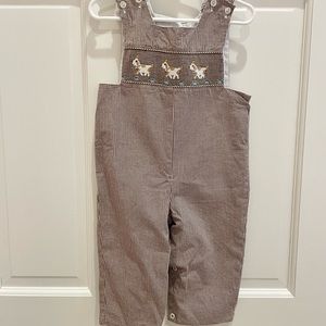 Brown Check Smocked Puppy Longall, size 12 Mos